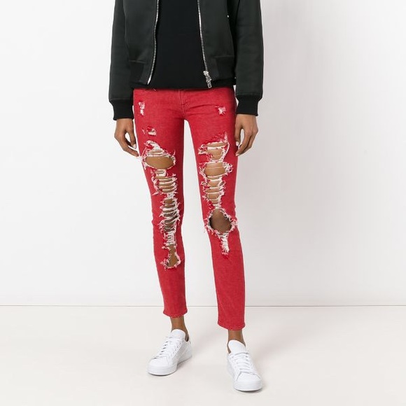 R13 Kate Skinny Red Destructed Jeans - Picture 2 of 12